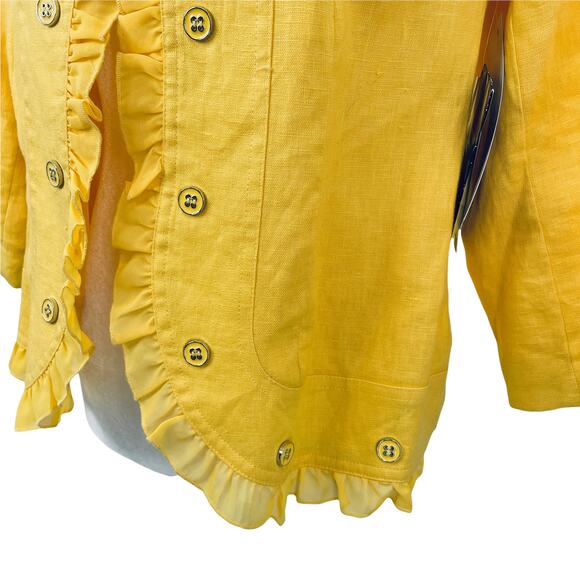 MULTIPLES Yellow Linen Ruffled Edge Open Front Jacket Blazer PS  NWT - Picture 4 of 12